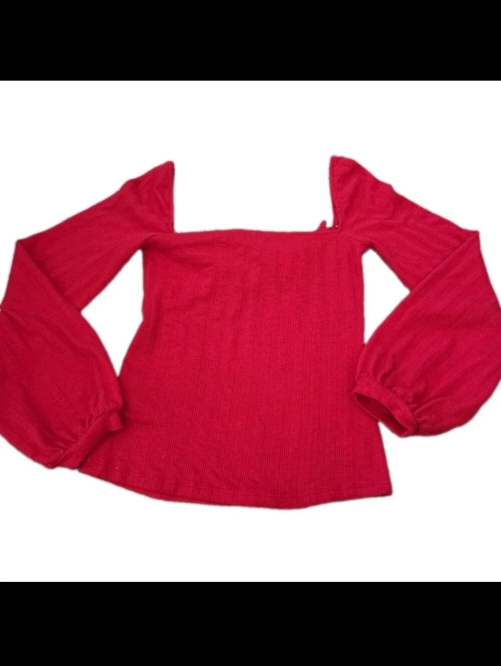 Free People Womens Red It's A Date Ribbed Tie Front Puff Sleeve Top S